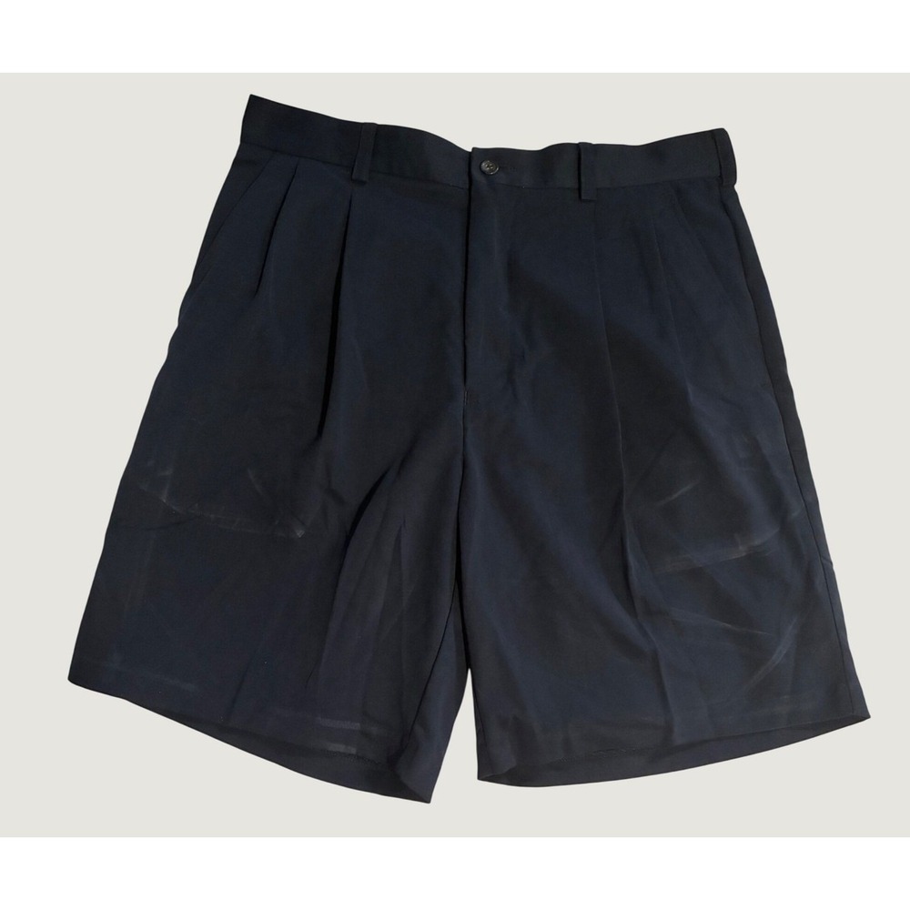 IZOD Mens Navy Blue Pleated Front Shorts Size 32 Relaxed Fit Polyester Casual